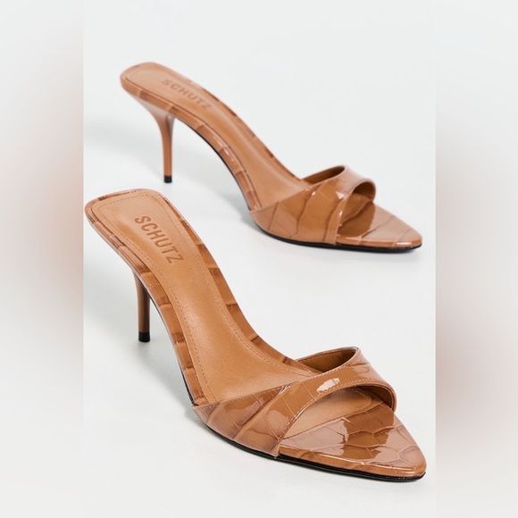 SCHUTZ Shoes - NWT SCHUTZ Elodie Brown Croc-Embossed Heels